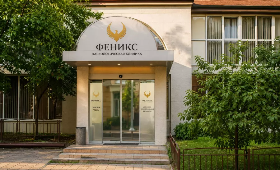 Вход в наркологическую клинику «Феникс» в Анжеро-Судженске